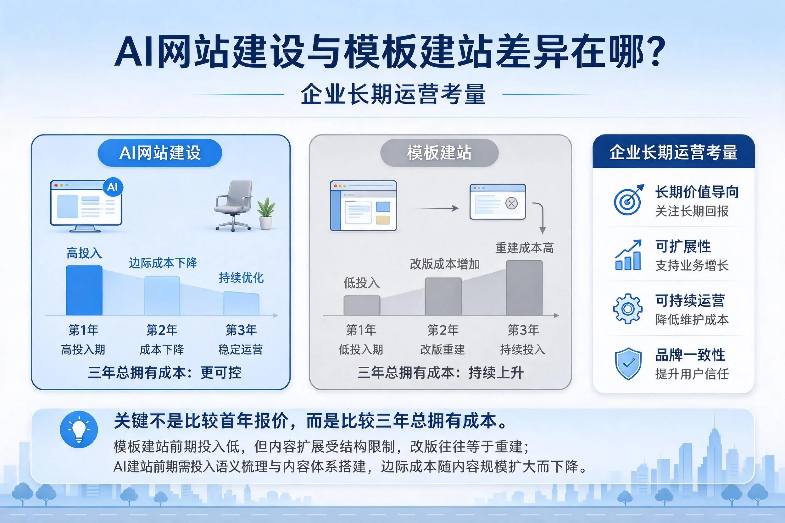AI网站建设与模板建站差异在哪？安阳企业长期运营考量